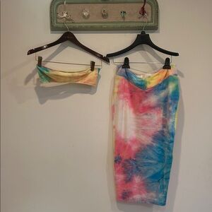New pink dolls kill velvet Colorful Tie-Dye Pencil Skirt Bando top large nwot
